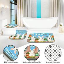 1件/4件套复活节兔子、彩蛋、花朵图案浴帘套装，猫、狗、三叶草、硬币设计，优雅的乔迁浴室装饰浴帘，配有12个挂钩、防滑浴垫、U型马桶垫、马桶盖套，春季浴室套装 - F - 查看 7