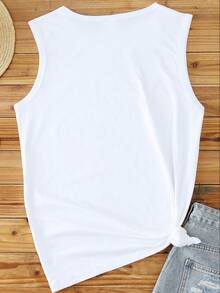 Disney 1pc Women's Cartoon Graphic Print Camisole, Fashionable Ladies' Tank Top, Round Neck Stretchy, Suitable For Daily Wear, Easy Care Material, Casual Women's Vest - White - View 2