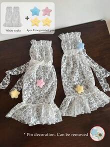 1 đôi tất giữ ấm chân ren họa tiết ngôi sao Y2K mùa xuân/hè, tất giữ ấm chân xòe rộng với dải ruy băng mỏng như cổ tích, tất giữ ấm chân xếp lớp thắt nơ. - Nhiều màu - Xem 12