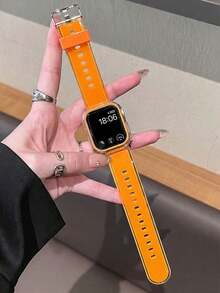 1条时尚运动橙色透明硅胶表带，兼容 49mm、46mm、45mm、44mm、42mm、41mm、40mm、38mm，橙色透明硅胶表带，兼容 Series 11、SE3、10、9、8、7、6、5、4、3、2、1、Ultra3/2/1，时尚智能手表表带，适用于49mm、46mm、45mm、44mm、42mm、41mm、40mm、38mm表盘。 - 橘色 - 查看 2