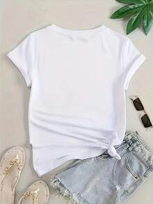 Camiseta Casual de Manga Corta para Mujer - Blanco - Ver 3
