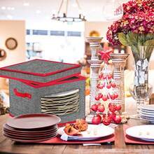 NOVIIML ristmas China Storage Containers -Dinnerware Storage for Dishes Plate Hard Shell and Stackable Hold 24 Plates Includes 24 Felt Dividers Set of 2 12" W x 8" H - Rojo - Ver 7