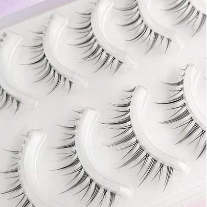  Asiteo 卡通假睫毛 5 对装，自然柔软小恶魔睫毛，透明塑料梗，仿貂毛条纹睫毛，适合化妆、送礼、女士、女孩、派对用品、婚礼礼物、日常妆容、工作、旅行、音乐节等场合。