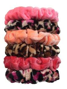 6pcs Women's Leopard Print Scrunchies, Soft Velvet Solid Color Hair Ties, Cute & Comfortable Elastic Hair Accessories, Small 1.5cm Width 7cm Diameter Ponytail Head Accessories Elastic Band - XQ002-g-6件 - 查看 3