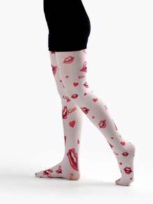 1 Pair Women's Lip Print Leggings - Multicolor - View 2