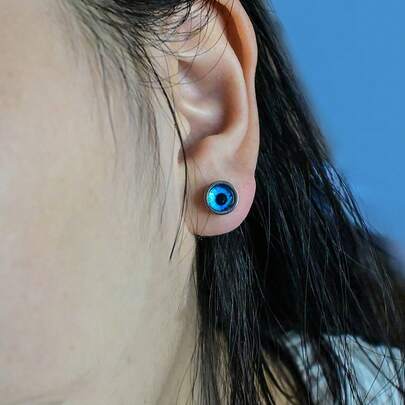 2pcs European And American Devil & Angel Eye Titanium Steel Earrings, Retro Luxury Earrings For Women