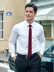 1pc Men's Burgundy Solid & Striped Pattern Lightweight Tie, Suitable For Business, Banquet And Casual Occasions - Burgundy - View 2