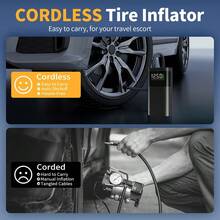 Digital Tire Inflator With LED Light - Portable Air Pump For Car, Bike, Ball, Emergency Power Bank, Compact And Cordless Design (Gifts For Men) - 有綫 - 查看 9
