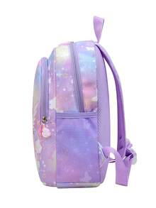 1 pieza Mochila linda con cierre de cremallera de nylon con diseño de unicornio de dibujos animados, adecuada para uso diario - Morado - Ver 4