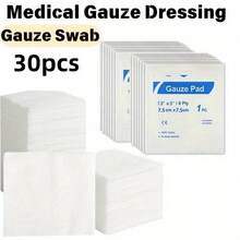 30 pezzi Garze 7,62x7,62cm, confezionate singolarmente, adatte per medicazioni, altamente assorbenti, in morbido tessuto non tessuto, confezione piccola e portatile, utilizzabili come ricarica per kit di pronto soccorso - Visualizzare 1