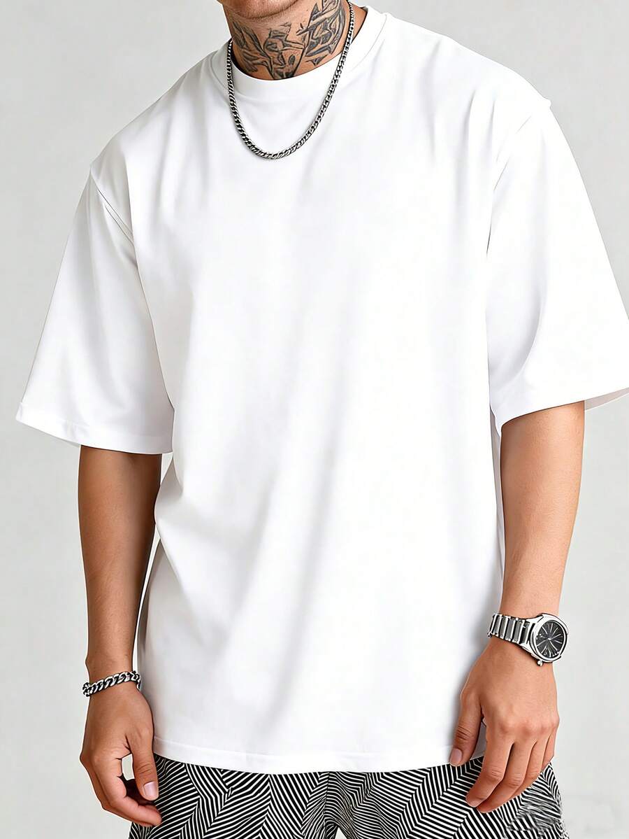 Casual Men's T-Shirt Made Of Pure Cotton, Solid Color, Basic T-Shirt, Simple And Casual Style, Lightweight And Breathable, Comfortable And Versatile T-Shirt, Leisure Sportswear, Summer Clothing, Unisex, A Great Gift For Friends. - 白色 - 查看 1