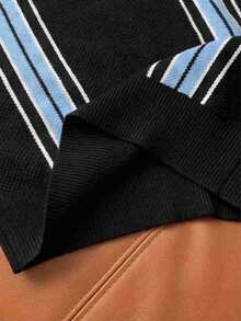 Men's Summer Striped Contrast Color Polo Collar Knit Short Sleeve Sweater Zipper, Casual Versatile Business Commute - Multicolor - View 4