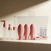 Travel Refillable Bottle Set, Spray Lotion Shampoo Shower Gel Tube Containers, Portable Makeup Cosmetic Liquid Refill Tools - Pink - View 9