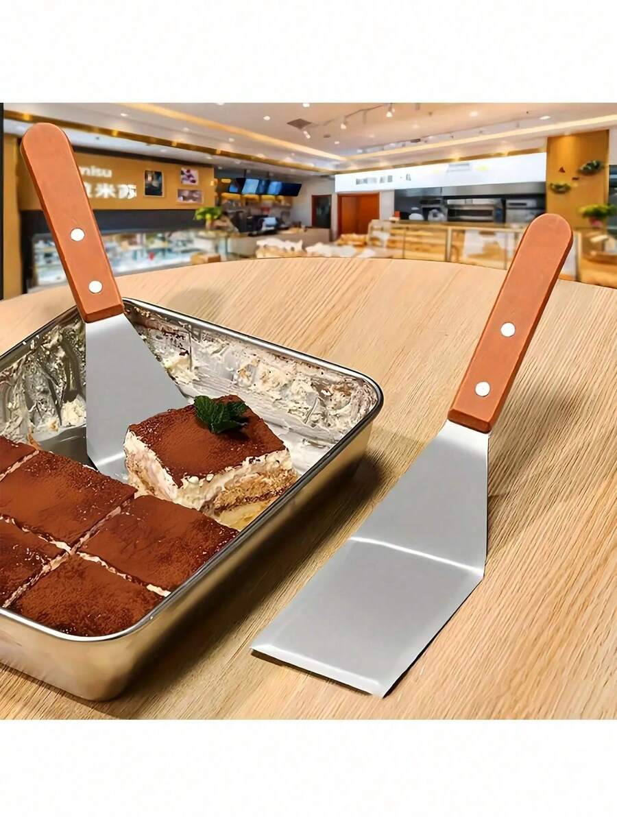 Spatule en acier inoxydable avec bord incliné et manche en bois dur - Grande pelle métallique, convient pour les poêles en fonte, les plaques de cuisson , Idéal pour le barbecue et la cuisine à la maison, cadeau pour Thanksgiving, Noël - Multicolore - Voir 1