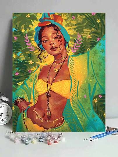 Tropical Woman DIY Oil Painting By Numbers Canvas Painting Crafts Adult Home Decoration 40x50cm/16x20inch Holiday Gifts