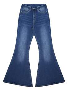 High Waist Elastic Black Flare Jeans, Y2K Style Washed Flare Pants, Elegant Retro Sexy Flare Pants, Summer 2026 - 深色洗 - 查看 11