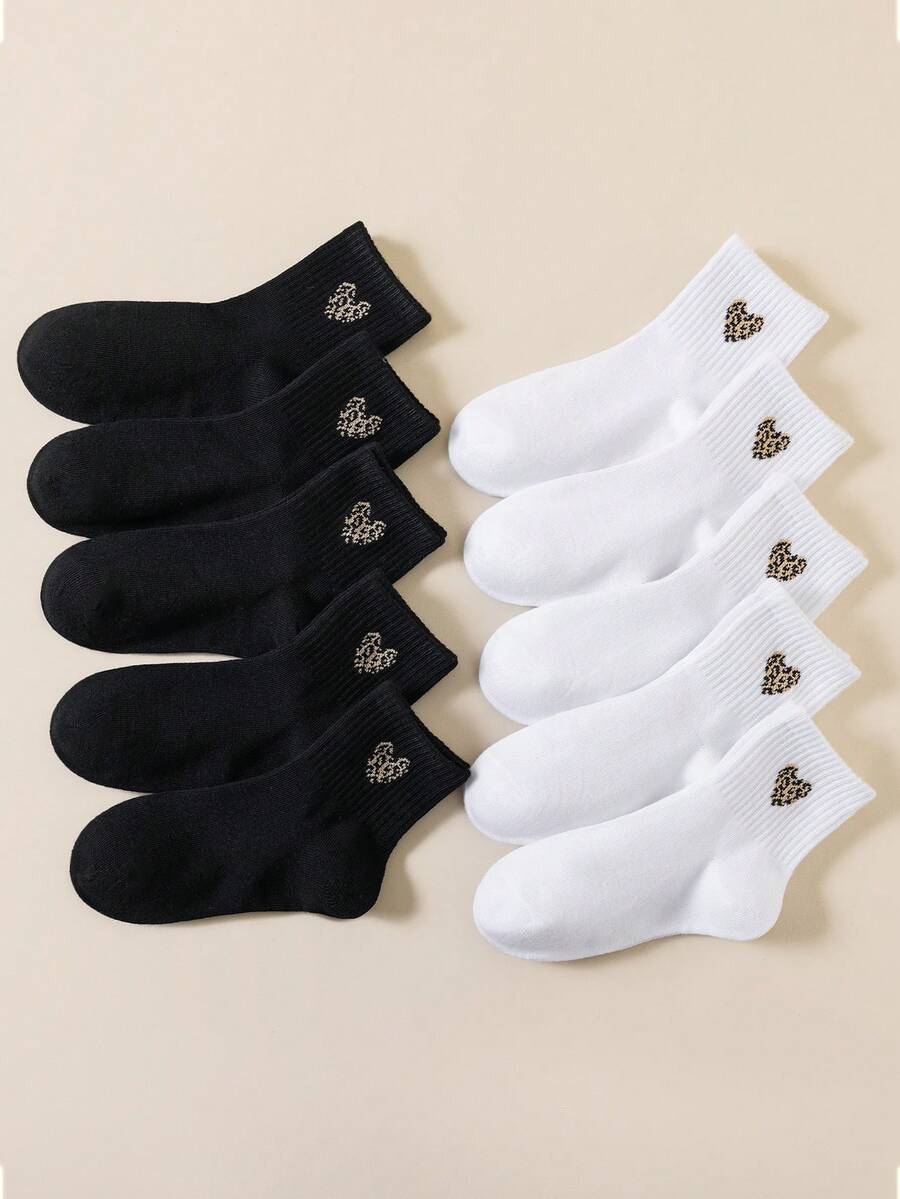 1/5 pares de calcetines para niños de primavera/verano, estilo minimalista, dulce y lindo con estampado de leopardo y decoración de corazón de encaje, suaves, cómodos, transpirables y aptos para la vida diaria, vacaciones, viajes, escuela, deportes, Día de San Valentín - Multicolor - Ver 1