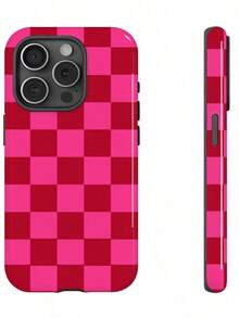Check PatternCheckered Pink And Red Matte Finish Phone Case, Compatible With IPhone 16, 15, 14, 13, 12, 11, PRO MAX, PLUS, And Galaxy S21/22/23/24/25 Ultra/FE+, NOTE 20 Ultra, A56/36/26/17/16/15 - Multicolor - View 2