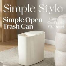 Bathroom Trash Can With Lid & Storage Compartment, 3.7 Gallon Slim Small Thin Press Top Garbage Can, Narrow Plastic Waste Basket And Covered Wastebasket For Room,Bedroom,Kitchen,Toilet,Office (White) - trắng tinh khiết - Xem 5