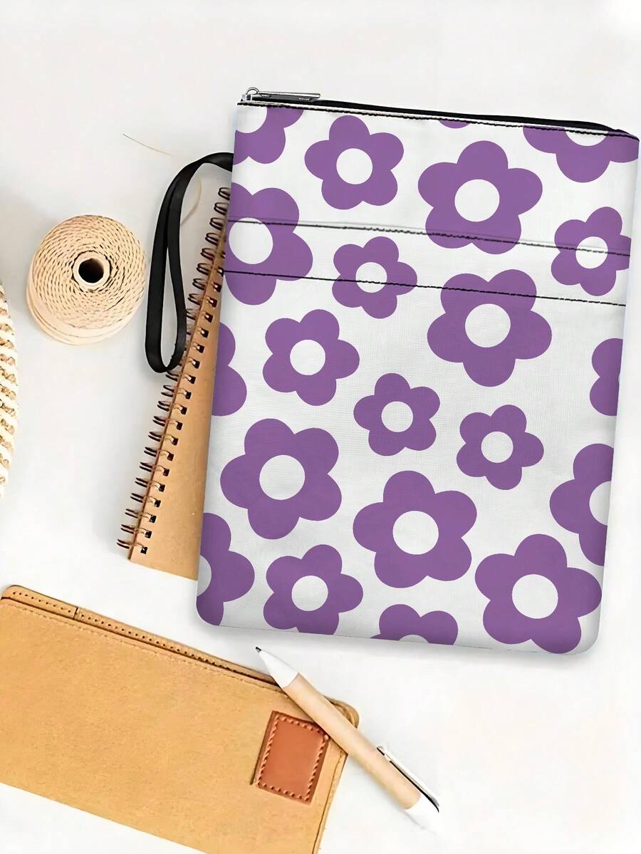 1pc Purple Floral Theme Book Cover With Zipper, Padded Paperback Book Protector, Paperback Book Jacket, Book Cover, Book Sleeve, Printed Book Bag With Front Pocket, Multi-Functional Book Storage Bag, Suitable For School, Students, Teachers, Book Lovers - Dark Green - View 1
