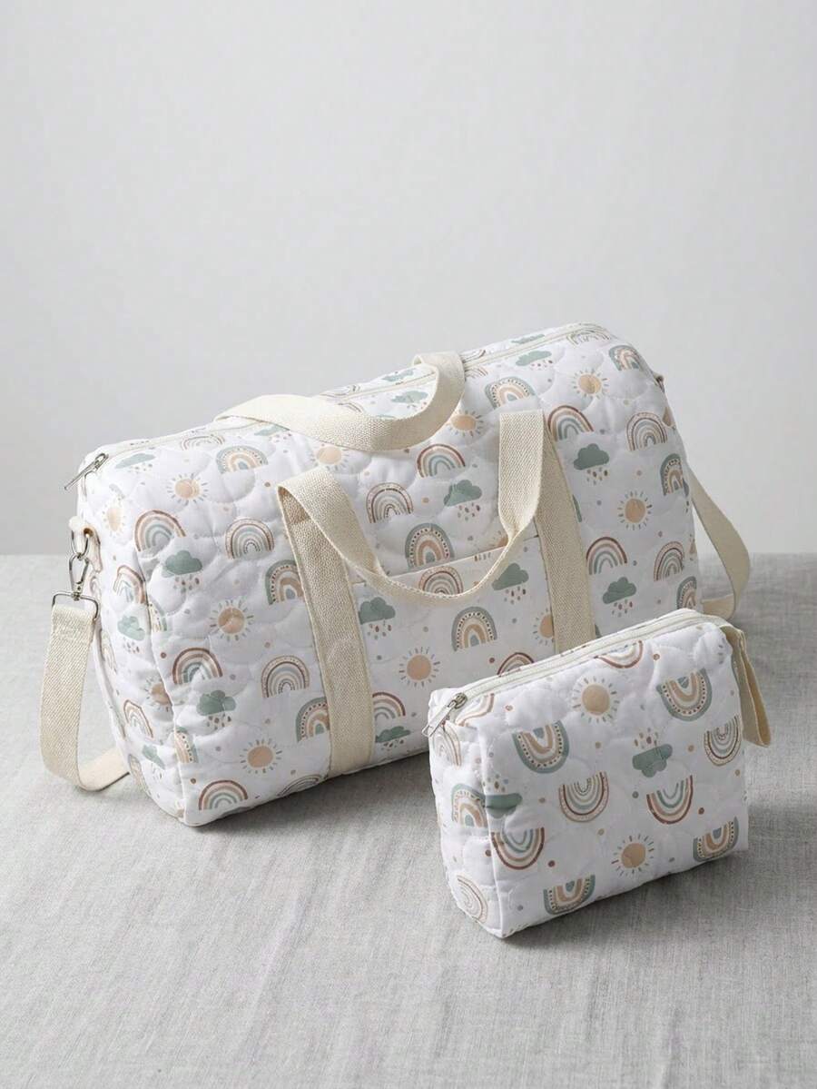 Set de 2 bolsas de pañales impermeables y de gran tamaño para viajes, con múltiples bolsillos - arcoíris - Ver 1