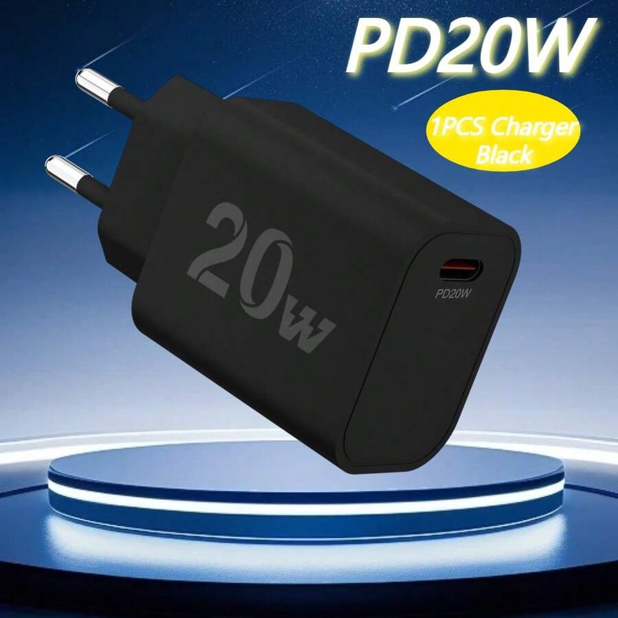 20W Phone Charger Adapter, 20W USB-C Fast Charging Power Adapter, Compatible With IPhone 15 Pro Max/15 Pro/15/14/13/12/11 And Pixel 8, Single C-Type Port Design - (Black) - EU C Type Plug(220-240V) - View 1