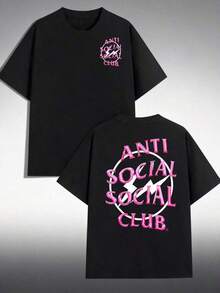 Funny Graphic T-Shirt1pc Women's Casual Round Neck Cotton T-Shirt Women's Sports T-Shirt Men's T-Shirt Couple T-Shirts Valentine's Day Gift Birthday Gift Christmas Gift Unisex T-Shirt Suitable For All Seasons,With The Anti Social Club MotifLatest Models,Summer Clothes Women,Spring Tops For Women,Graphic T Shirts,Summer Vacation Outfits - Negro 8 - View 7