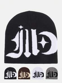 1pc Women's Black Star Knitted Beanie Hat, Stylish & Stretchy Autumn Accessories - Black - View 12