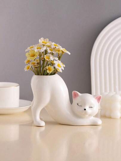 1 Cute And Whimsical Cat Shaped Resin Vase - Classic Decorative Statue, Suitable For Desktop Flower Display, Home And Office Decoration, Unique Dialogue Piece, Adding A Playful And Elegant Feeling. Vase, Flowerpot, Desktop Decoration, Flowerpot, Vase Minimalist Decorative Accessories, Modern Home Decor For Living Rooms And Bedrooms, Central Decoration, Mother's Day Gifts, Graduation Gifts, Wedding Decorations