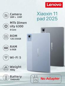 Lenovo 平板电脑 2025 全球版，11 英寸 2.5K 显示屏，8GB 内存，128GB 存储空间，联发科处理器，7040mAh 电池，不含适配器 - 灰色 - 查看 2