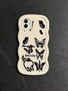 柔软硅胶手机壳，马卡龙边缘波浪纹理，哑光表面，创意蝴蝶图案，兼容 Moto G04/05/13/14/15/24/34/35、A12/A13/A14/A15/A16/A17/A04/A05/A06/A07/A51/A54/A55/A56/A34/A35A/36/S25/S25Plus/S25Ultra、A54 - 波浪白色 - 查看 3