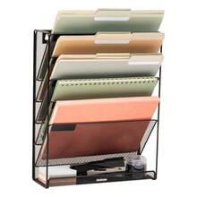 Betesh Mind Reader 5-Tier Vertical File Storage Desktop Organizer Wall Mount Office Metal Mesh 12.75" L x 4" W x 16" H Black - Negro - Ver 8