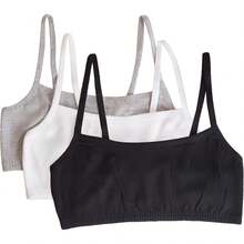 Women's Spaghetti Strap Cotton Sports Bra All-Day Comfort Soft Support Wireless Bra For Everyday Active Wear - 黑色/白色/淺灰色 - 查看 8