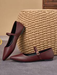 Women's Pointed Toe Splicing Low Vamp Flat Casual Shoes, Purple, Versatile, Suitable For Autumn & All Seasons - Redwood - View 5