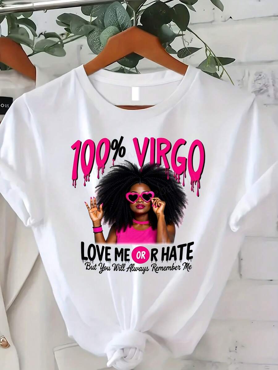 Maglietta girocollo con stampa vergine, manica corta, casual, adatta per estate e primavera, abbigliamento da donna taglia comoda - Grigio Chiaro - Visualizzare 1