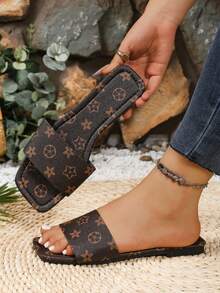 Women's Casual Fashionable Slip-On Flat Sandals - Coffee Brown - View 1