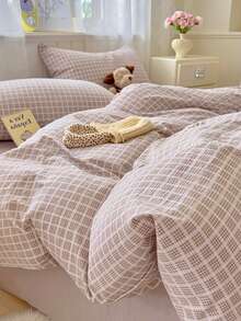 3件套涤纶复古格子印花床上用品套装，适合男孩/女孩宿舍，拉链封口，四季皆宜，柔软透气，适用于宿舍床、单人床、双人床、特大床、卧室（包含1个被套、2个枕套，不含填充物） - 彩色 - 查看 8