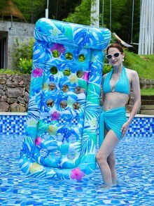 21孔圆形水果图案充气漂浮躺椅，可折叠PVC水上漂浮垫，成人夏季派对泳池漂浮垫 - 彩色 - 查看 6