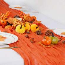 Rectangular Table Runner, 180*90CM, 300*90CM, 400*90CM, Cheese Cloth Table Runner, Bohemian Cheese Cloth Table Cloth, Transparent Tablecloth, Suitable For Weddings, Holiday Gatherings, Graduation Parties, Birthday Or Holiday Parties Cake Table Decor, Romantic Banquet Table Decor Chiffon Table Runner, Suitable For Outdoor And Indoor Colorful Tablecloth - Orange - View 7