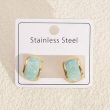 Pendientes de cuentas de acero inoxidable minimalistas, pendientes versátiles de estilo francés retro para mujeres - Blanco - Ver 7