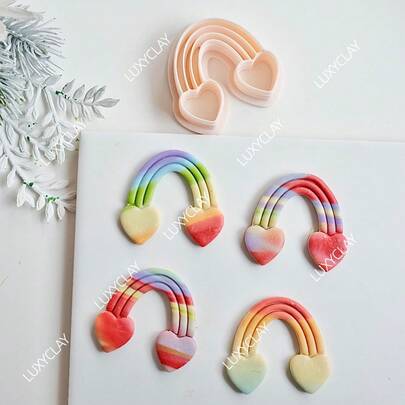 心形彩虹造型聚合物粘土切割器，适用于耳环和珠宝制作；有机拱形粘土模具，适用于DIY吊坠和项链手工制作；波西米亚风拱形耳环切割器套装，粘土用品，珠宝制作工具
