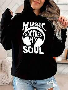Music Soothes My Soul White Womens Casual Hoodie Long Sleeve Drawstring Hooded Plus Size Sweatshirt With Pockets Perfect - màu đen - Xem 1