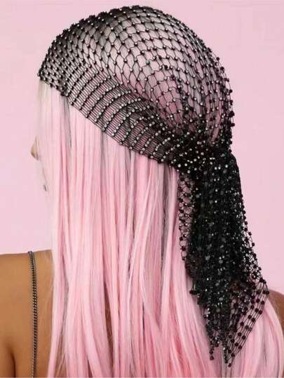Summer Hollow Mesh Headscarf DYJ1206 Crystal Tassel Women's Hat,