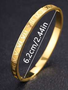 3pcs Set Unique European & American Style Braided Wire Bracelet With Personalized Roman Numeral Stainless Steel Bracelet, Unisex - Gold - View 9