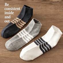 Spring & Autumn Men's Versatile Short Socks, Moisture-Wicking High-Quality Striped Athletic Ankle Socks - Multicolor - View 6