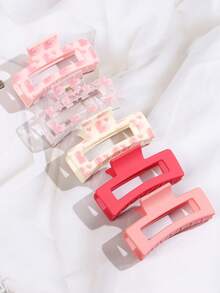 5pcs/Set Cute Large Pink Rectangular Hair Clips, Strong Grip, Minimalist Daily Hair Accessories For Women, Suitable For Thick & Thin Hair, Elegant Casual Street Style, Ideal For Spring/Summer, Gift Accessory Summer Beach Claw Clips Vacay Hair Claws,Holiday,Travel - Multicolor - View 7