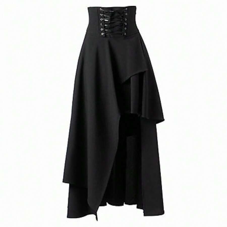 European And American  Bestseller Autumn And Winter 5-Color Irregular Gothic Midi Skirt - 黑色 - 查看 1