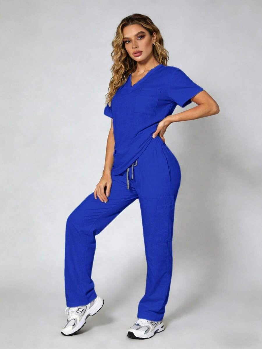 Repeat Customer Favorite! Breathable, Moisture-Wicking Scrubs For Women, Dynamic Fit & Quick-Drying Fabric,Multiple Pockets, Fade Proof, Suitable For All Seasons - Màu xanh lam - Xem 1