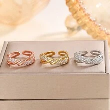 1pc (High Quality) Elegant Double-Layer Twisted Ring, Minimalist Chic Line Design Open Ring, Suitable For Women's Daily And Party Wear - Silver - View 4
