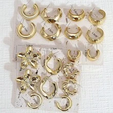 3对/9对新款ABS树脂和CCB镀金夸张C形水滴耳环套装 - 花瓣 - 查看 5